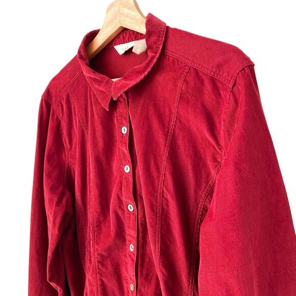 J. Jill Corduroy Button Front Shirt Long Sleeve Lagenlook in Wine Red Size XL - Picture 3 of 6